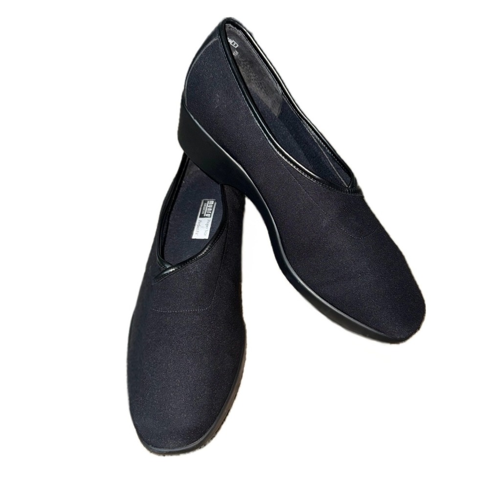 MUNRO AMERICAN Comfort Walking Wedge Black Stretch Shoes | Women's 10 WW Wide